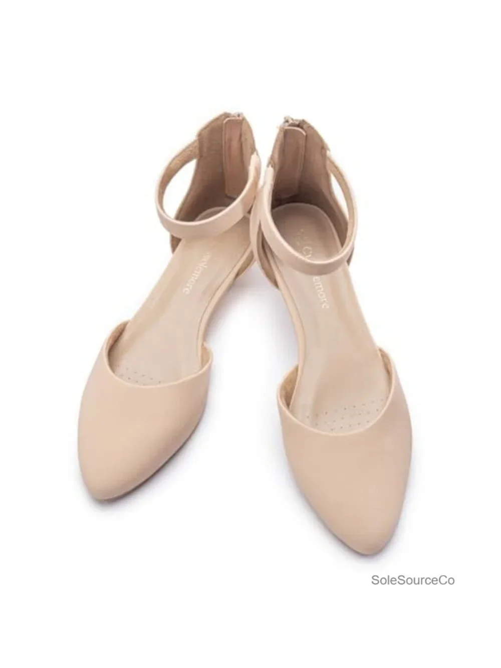 Faux Leather Low Wedge Heel Flats Women Ankle Strap Pointed Toe Dress Shoes